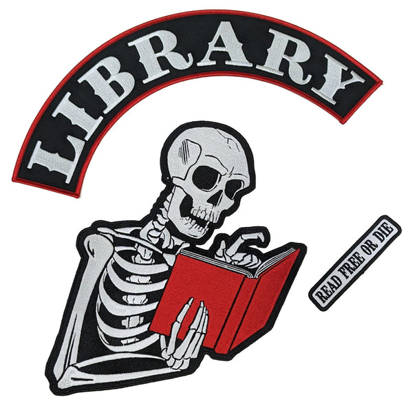 LIBRARY/READERS Skeleton Patch Set Pins and Patches Library Comic LIBRARY